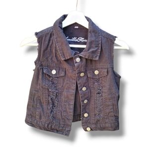 Cropped Black denim vest with distressed details #grunge #punk #whimsygoth #boho